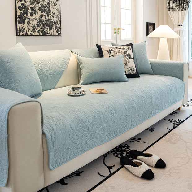 Slipcover KAS™ Baroque Floral Quilted Cotton Sofa Cover, Non-Slip Washable Couch Protector
