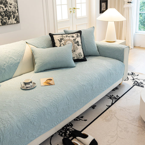 Slipcover KAS™ Baroque Floral Quilted Cotton Sofa Cover, Non-Slip Washable Couch Protector