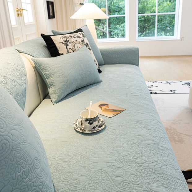 Slipcover KAS™ Baroque Floral Quilted Cotton Sofa Cover, Non-Slip Washable Couch Protector