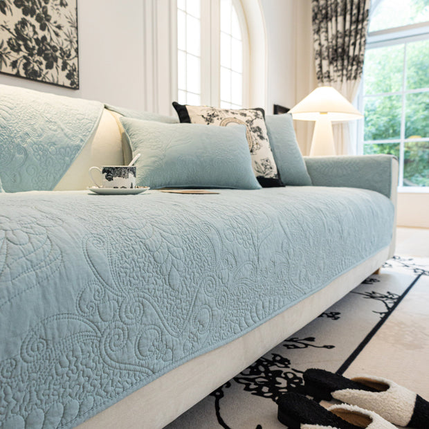 Slipcover KAS™ Baroque Floral Quilted Cotton Sofa Cover, Non-Slip Washable Couch Protector