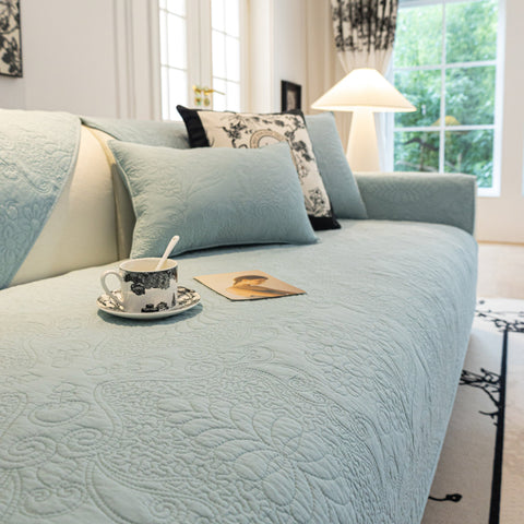 Slipcover KAS™ Baroque Floral Quilted Cotton Sofa Cover, Non-Slip Washable Couch Protector