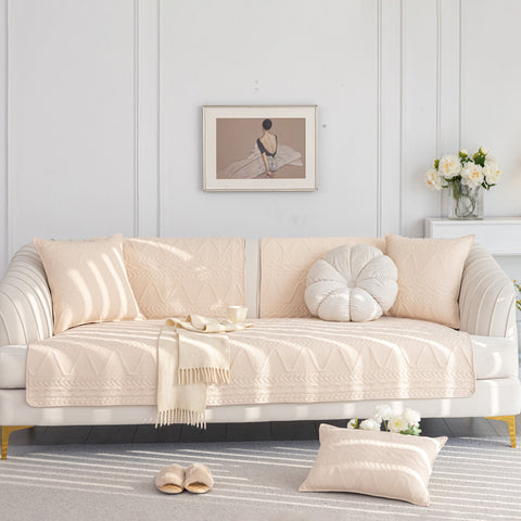 Slipcover KAS™ Geometric Textured Cotton Quilted Sofa Cover, Non-Slip Washable Couch Protector