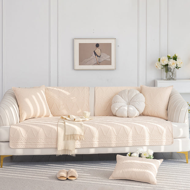 Slipcover KAS™ Geometric Textured Cotton Quilted Sofa Cover, Non-Slip Washable Couch Protector