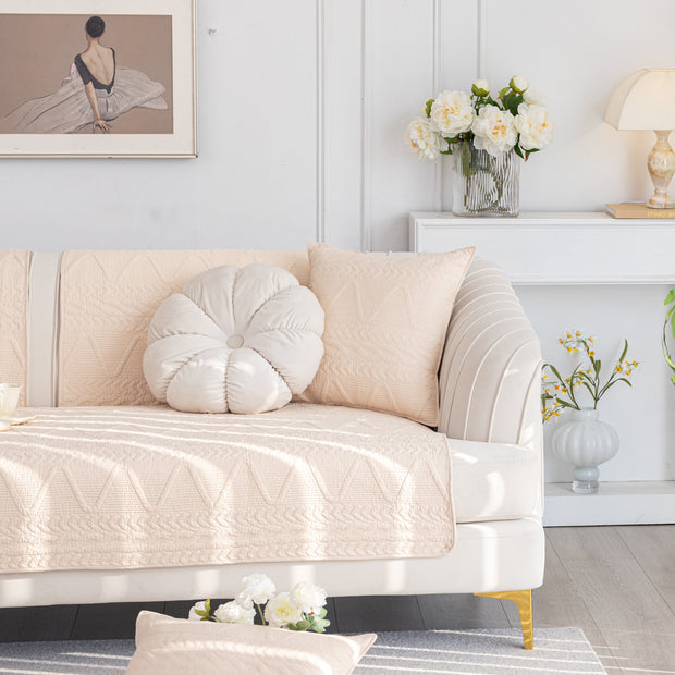 Slipcover KAS™ Geometric Textured Cotton Quilted Sofa Cover, Non-Slip Washable Couch Protector