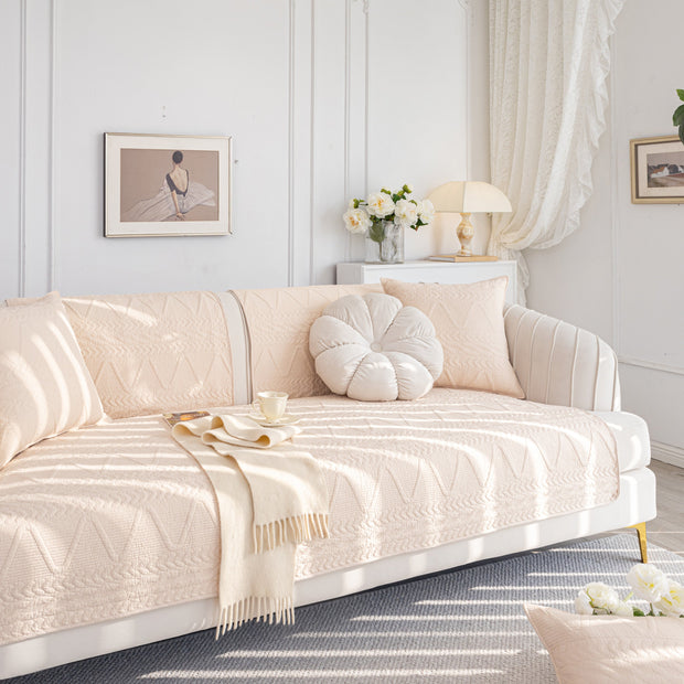 Slipcover KAS™ Geometric Textured Cotton Quilted Sofa Cover, Non-Slip Washable Couch Protector