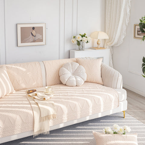 Slipcover KAS™ Geometric Textured Cotton Quilted Sofa Cover, Non-Slip Washable Couch Protector