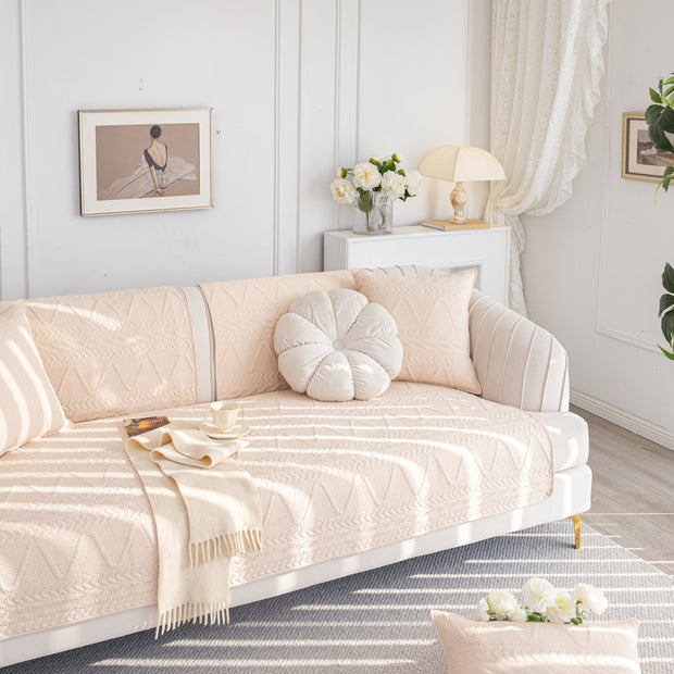 Slipcover KAS™ Geometric Textured Cotton Quilted Sofa Cover, Non-Slip Washable Couch Protector