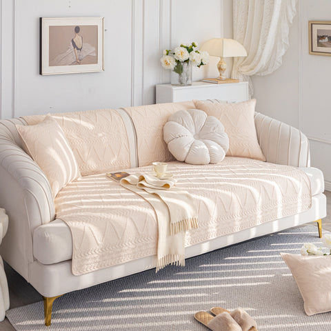 Slipcover KAS™ Geometric Textured Cotton Quilted Sofa Cover, Non-Slip Washable Couch Protector