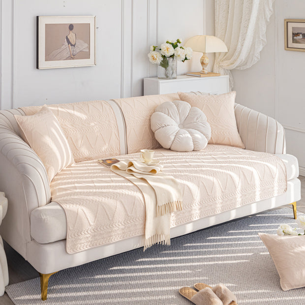Slipcover KAS™ Geometric Textured Cotton Quilted Sofa Cover, Non-Slip Washable Couch Protector