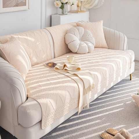 Slipcover KAS™ Geometric Textured Cotton Quilted Sofa Cover, Non-Slip Washable Couch Protector