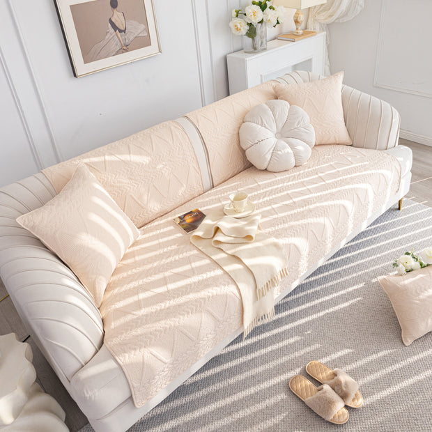 Slipcover KAS™ Geometric Textured Cotton Quilted Sofa Cover, Non-Slip Washable Couch Protector
