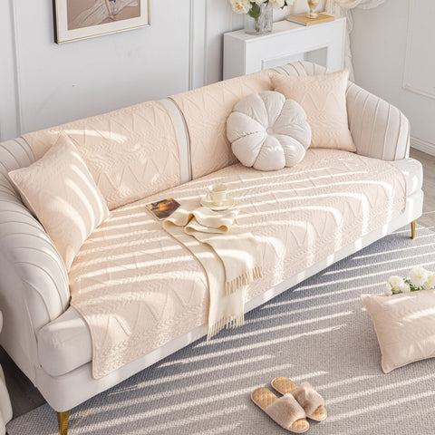 Slipcover KAS™ Geometric Textured Cotton Quilted Sofa Cover, Non-Slip Washable Couch Protector