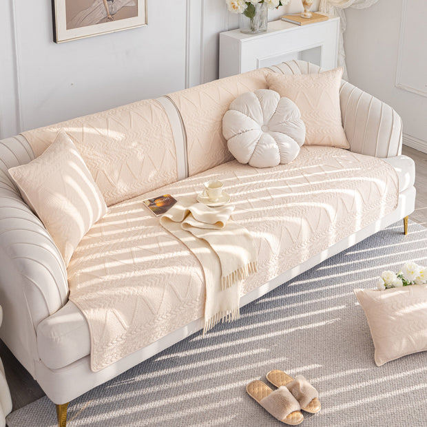 Slipcover KAS™ Geometric Textured Cotton Quilted Sofa Cover, Non-Slip Washable Couch Protector