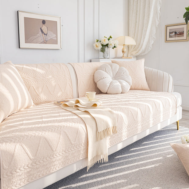 Slipcover KAS™ Geometric Textured Cotton Quilted Sofa Cover, Non-Slip Washable Couch Protector