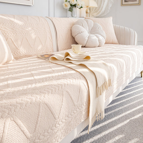 Slipcover KAS™ Geometric Textured Cotton Quilted Sofa Cover, Non-Slip Washable Couch Protector