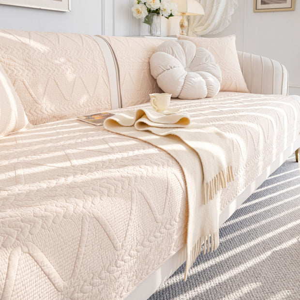 Slipcover KAS™ Geometric Textured Cotton Quilted Sofa Cover, Non-Slip Washable Couch Protector