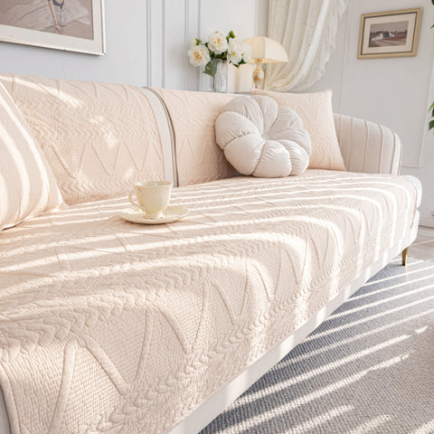 Slipcover KAS™ Geometric Textured Cotton Quilted Sofa Cover, Non-Slip Washable Couch Protector