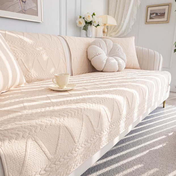 Slipcover KAS™ Geometric Textured Cotton Quilted Sofa Cover, Non-Slip Washable Couch Protector