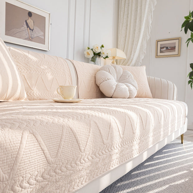 Slipcover KAS™ Geometric Textured Cotton Quilted Sofa Cover, Non-Slip Washable Couch Protector