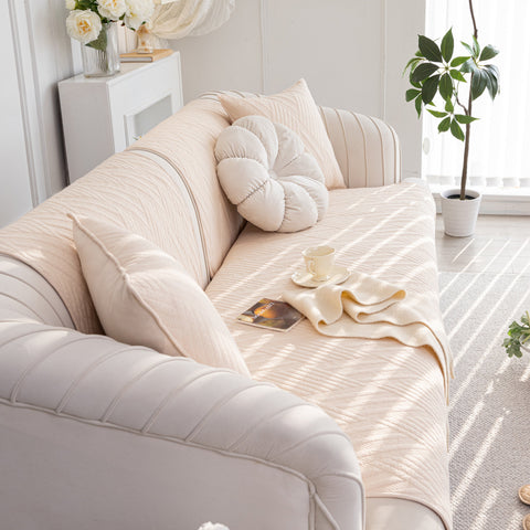 Slipcover KAS™ Quilted Geometric Cotton Sofa Cover, Non-Slip & Thick Padded Furniture Covers