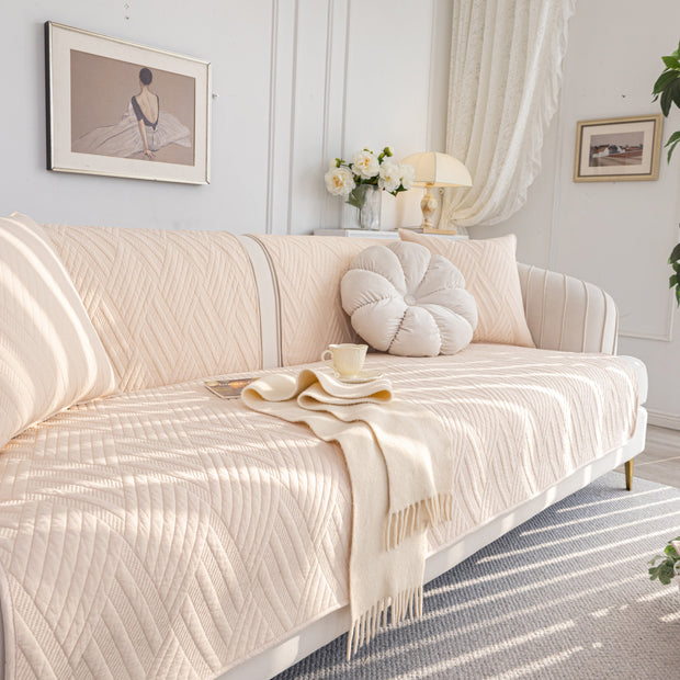 Slipcover KAS™ Quilted Geometric Cotton Sofa Cover, Non-Slip & Thick Padded Furniture Covers