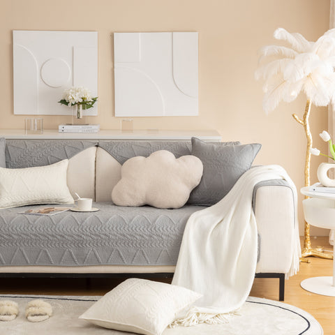 Slipcover KAS™ Geometric Textured Cotton Quilted Sofa Cover, Non-Slip Washable Couch Protector
