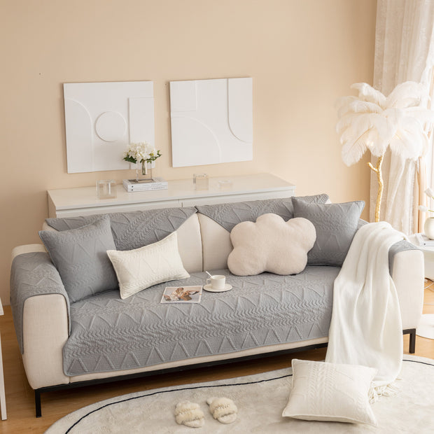 Slipcover KAS™ Geometric Textured Cotton Quilted Sofa Cover, Non-Slip Washable Couch Protector