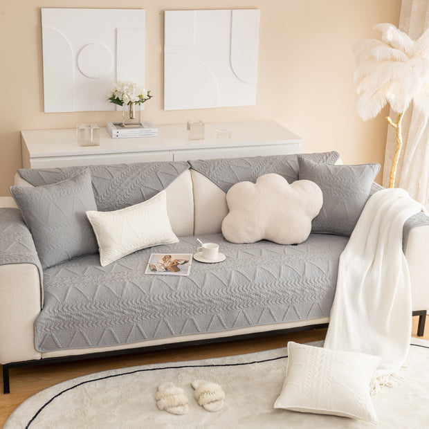 Slipcover KAS™ Geometric Textured Cotton Quilted Sofa Cover, Non-Slip Washable Couch Protector