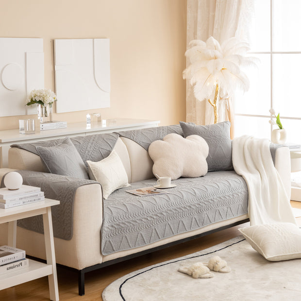 Slipcover KAS™ Geometric Textured Cotton Quilted Sofa Cover, Non-Slip Washable Couch Protector