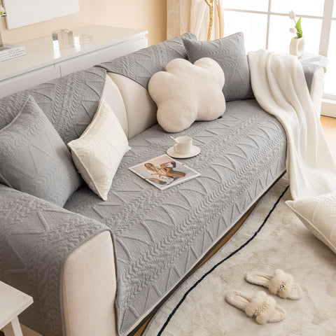 Slipcover KAS™ Geometric Textured Cotton Quilted Sofa Cover, Non-Slip Washable Couch Protector