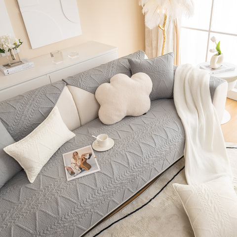 Slipcover KAS™ Geometric Textured Cotton Quilted Sofa Cover, Non-Slip Washable Couch Protector