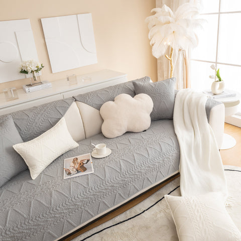 Slipcover KAS™ Geometric Textured Cotton Quilted Sofa Cover, Non-Slip Washable Couch Protector