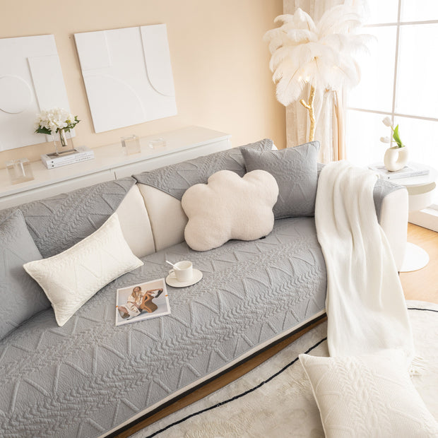 Slipcover KAS™ Geometric Textured Cotton Quilted Sofa Cover, Non-Slip Washable Couch Protector