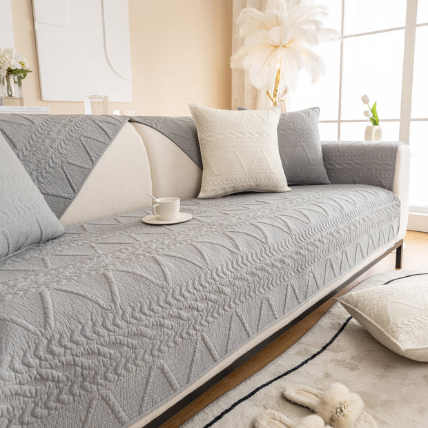 Slipcover KAS™ Geometric Textured Cotton Quilted Sofa Cover, Non-Slip Washable Couch Protector