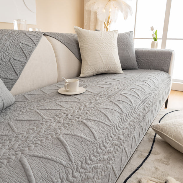 Slipcover KAS™ Geometric Textured Cotton Quilted Sofa Cover, Non-Slip Washable Couch Protector
