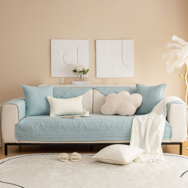 Slipcover KAS™ Geometric Textured Cotton Quilted Sofa Cover, Non-Slip Washable Couch Protector