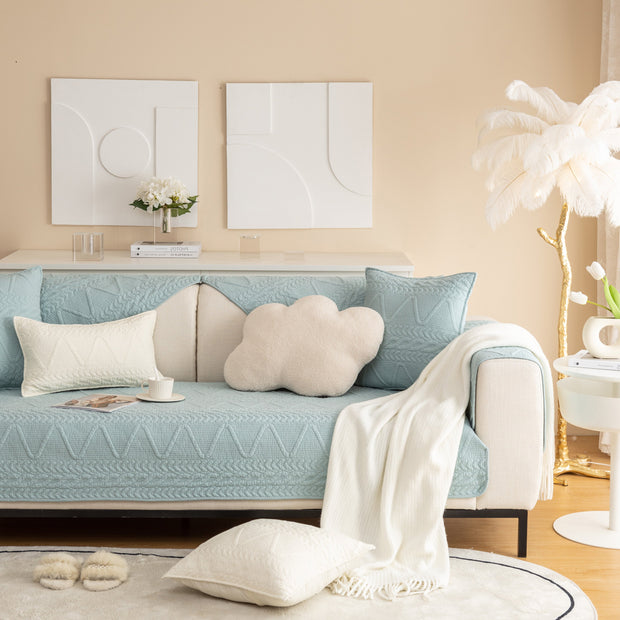Slipcover KAS™ Geometric Textured Cotton Quilted Sofa Cover, Non-Slip Washable Couch Protector
