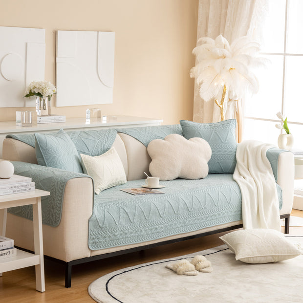 Slipcover KAS™ Geometric Textured Cotton Quilted Sofa Cover, Non-Slip Washable Couch Protector