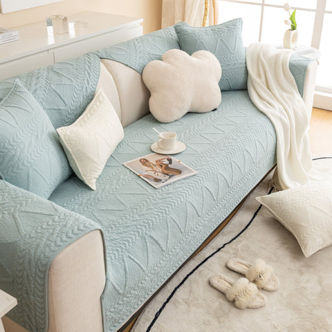 Slipcover KAS™ Geometric Textured Cotton Quilted Sofa Cover, Non-Slip Washable Couch Protector