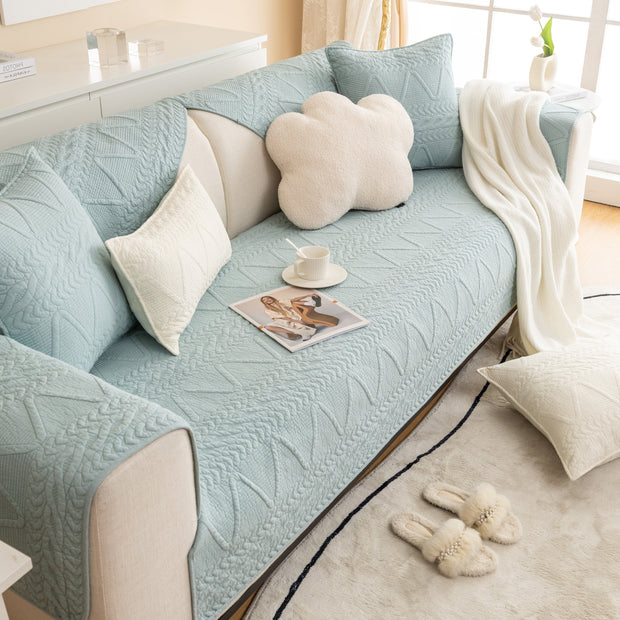 Slipcover KAS™ Geometric Textured Cotton Quilted Sofa Cover, Non-Slip Washable Couch Protector