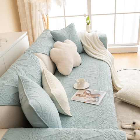 Slipcover KAS™ Geometric Textured Cotton Quilted Sofa Cover, Non-Slip Washable Couch Protector
