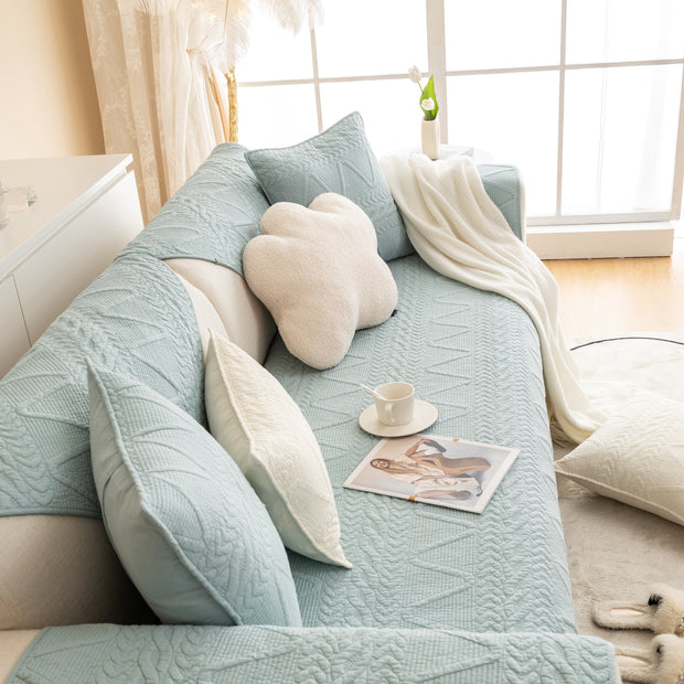 Slipcover KAS™ Geometric Textured Cotton Quilted Sofa Cover, Non-Slip Washable Couch Protector