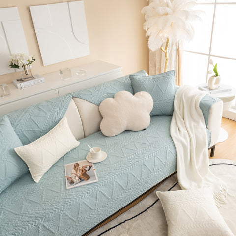 Slipcover KAS™ Geometric Textured Cotton Quilted Sofa Cover, Non-Slip Washable Couch Protector