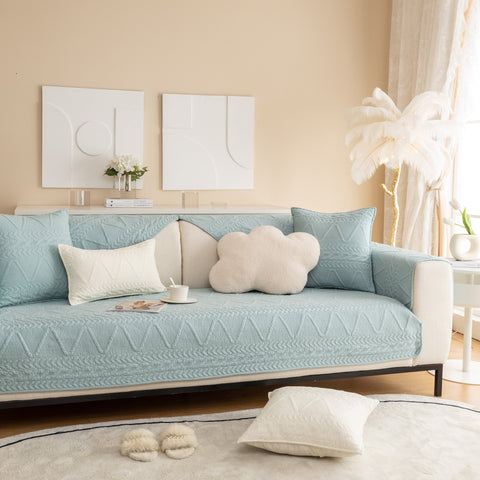 Slipcover KAS™ Geometric Textured Cotton Quilted Sofa Cover, Non-Slip Washable Couch Protector