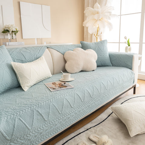 Slipcover KAS™ Geometric Textured Cotton Quilted Sofa Cover, Non-Slip Washable Couch Protector