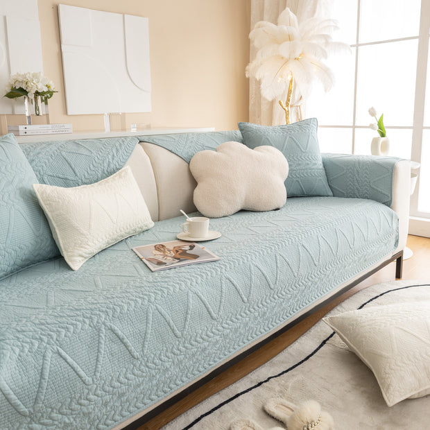 Slipcover KAS™ Geometric Textured Cotton Quilted Sofa Cover, Non-Slip Washable Couch Protector
