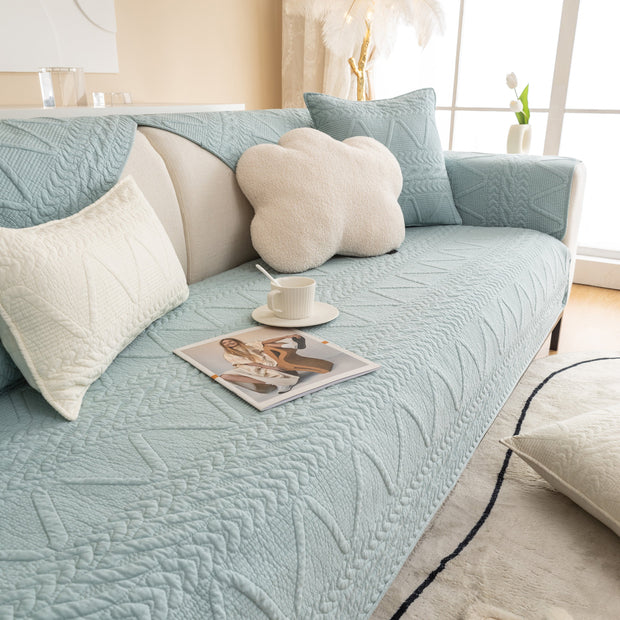 Slipcover KAS™ Geometric Textured Cotton Quilted Sofa Cover, Non-Slip Washable Couch Protector
