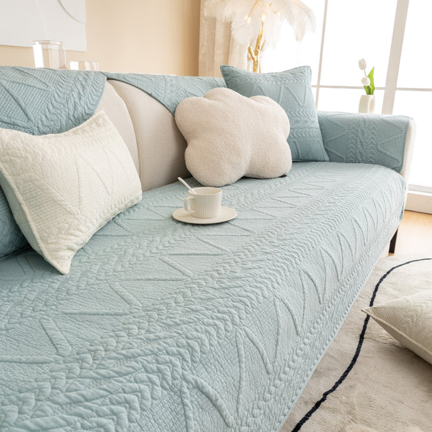 Slipcover KAS™ Geometric Textured Cotton Quilted Sofa Cover, Non-Slip Washable Couch Protector