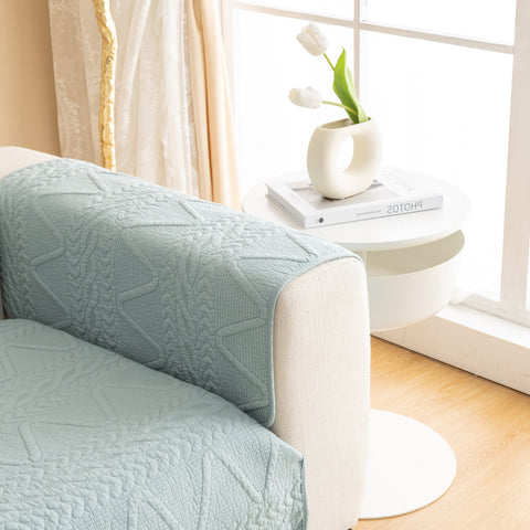 Slipcover KAS™ Geometric Textured Cotton Quilted Sofa Cover, Non-Slip Washable Couch Protector