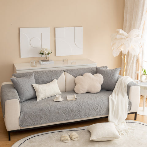 Slipcover KAS™ Embossed Leaf Cotton Quilted Sofa Cover Non-Slip Couch Protector with Thick Padding